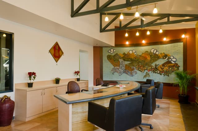 Welcoming reception desk at Saj on the Mountain Mahabaleshwar