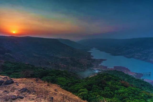 The famous Kate's Point viewpoint overlooking lush valleys, located a short distance from Saj Resort Mahabaleshwar.